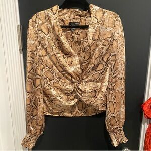 Aqua Snakeskin Print Satin Blouse